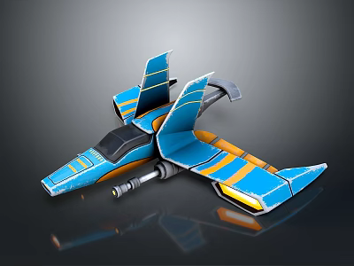Sci Fi Aircraft Model With Blue And Yellow Streamlined Wings And Futuristic Design 3d model