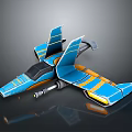 Sci Fi Aircraft Model With Blue And Yellow Streamlined Wings And Futuristic Design