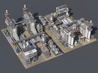 Detailed 3D Model Of Industrial Building Complex With Towers Pipes And Equipment Structures 3d model