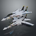 Two White Fighter Jet Models With Black Yellow Tails And Number Markings On Gray Surface