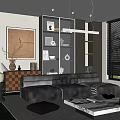 Modern Living Room Interior With Black Sofa Bookshelf Wall Art And Window