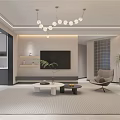 Modern Living Dining Room Interior With Sofa Armchair Dining Table Lighting Fixtures And Plant