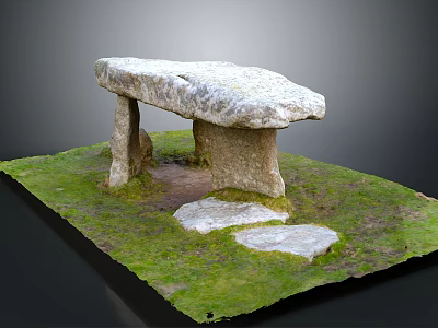 Megalithic Stone Outdoor Structure With Slab Roof And Pillar Supports On Grassy Ground 3d model