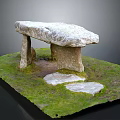 Megalithic Stone Outdoor Structure With Slab Roof And Pillar Supports On Grassy Ground