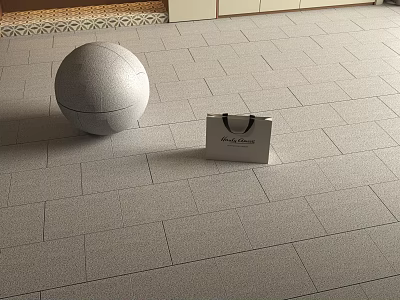 Light Gray Floor Tiles With White Sphere And Black Handbag On Floor 3d model