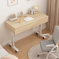 Light Wood Kids Desk with Height Adjustable Legs Drawers and Grey Rolling Chair