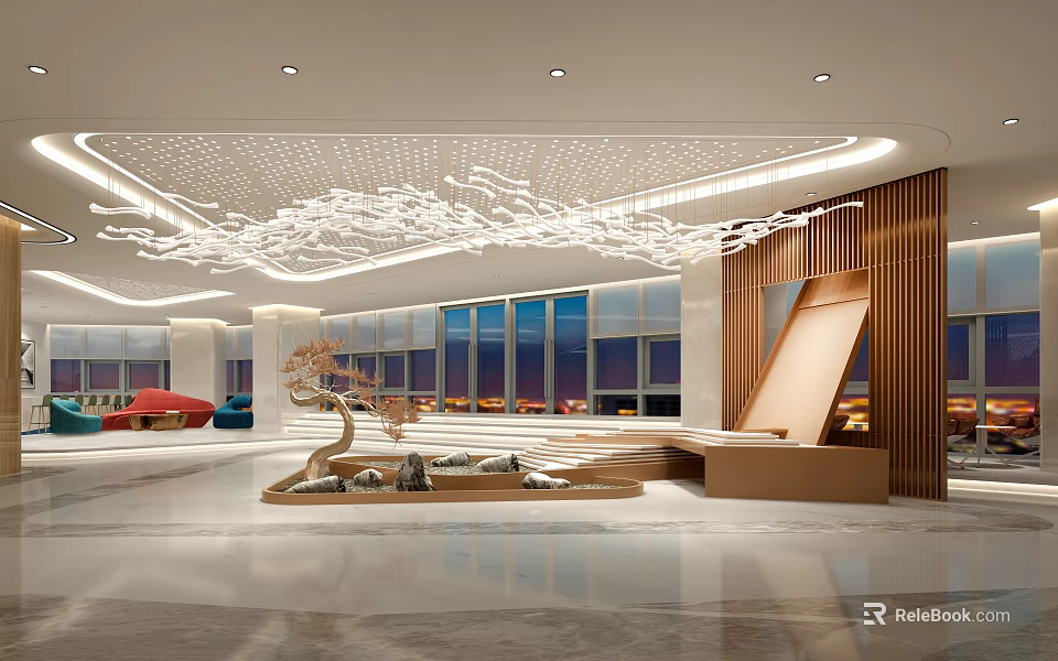 Modern Front Desk Reception Lobby Interior With Elegant Design And Stylish Decor Elements 3d model 