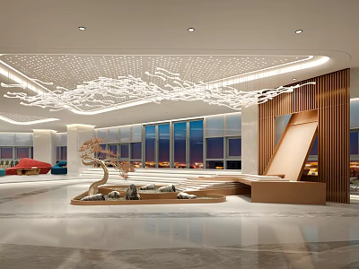 Modern Front Desk Reception Lobby Interior With Elegant Design And Stylish Decor Elements 3d model