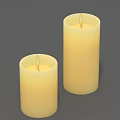Two Cylindrical Cream Colored Lit Candle Lamps On Grey Background