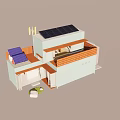 Modern Container Building With Solar Panels And Wooden Balcony Railings
