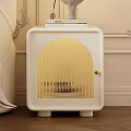 Modern White Bedside Table With Arched Ribbed Door Gold Handle And Books Decorative Item