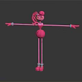 Pink Cartoon Game Character With Long Arms Legs Ponytail Bow And Blue Shoes