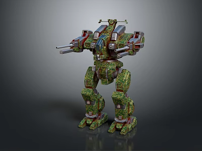 Green Camouflage Battle Mech Robot 3D Model With Bipedal Biomechanical Design And Armored Weapons 3d model