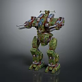 Green Camouflage Battle Mech Robot 3D Model With Bipedal Biomechanical Design And Armored Weapons