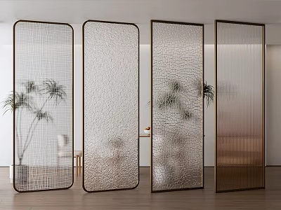 Modern Room Dividers With Textured Glass Metal Frames And Indoor Plants In Minimalist Interior 3d model