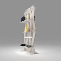 Modern Retail Display Rack With DESIGN VISA Logo Black Bag Shoes And Yellow Sign