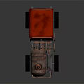 Vintage Steam Powered Car With Rustic Metal Body And Red Canopy