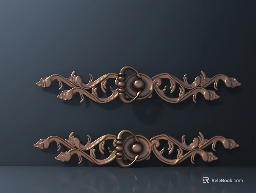 Elegant Ornate Brass Furniture Handles With Intricate Scroll Leaf Designs 3d model 