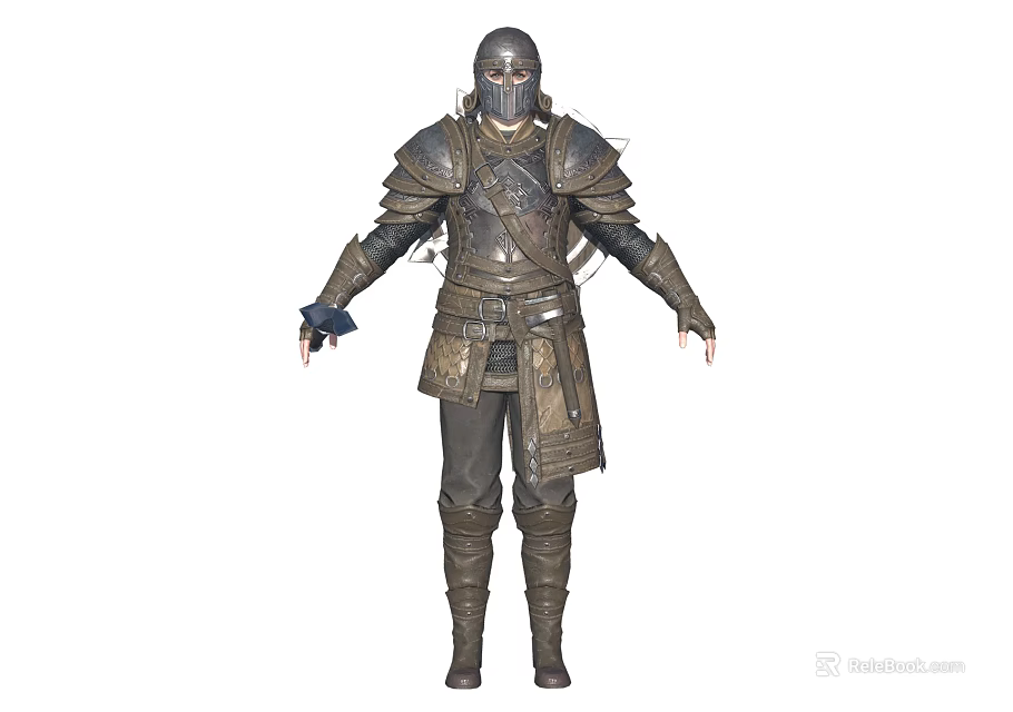 Medieval Fantasy Warrior Armor With Leather Straps Metal Plates And Spiked Gauntlets 3d model 