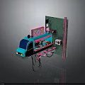Colorful Blue Food Truck With Pink Decorations Neon Signs And Fresh Street Food