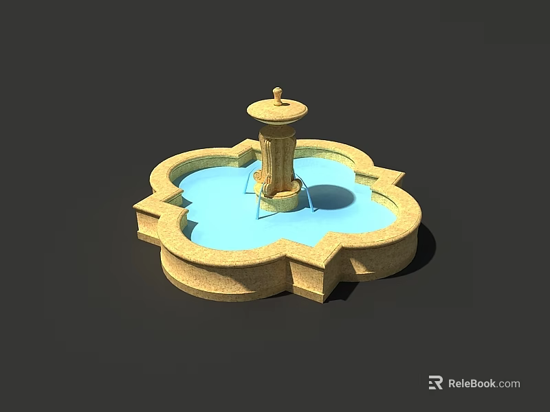 Decorative Garden Fountain With Petal Shaped Pool And Central Column 3d model 