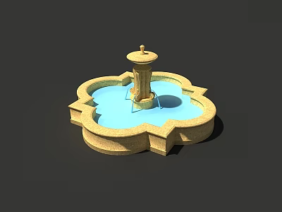 Decorative Garden Fountain With Petal Shaped Pool And Central Column 3d model