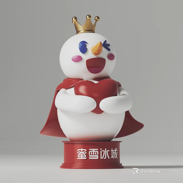 Mixue Bingcheng Snowman Sculpture With Golden Crown Red Cape And Heart Design 3d model 