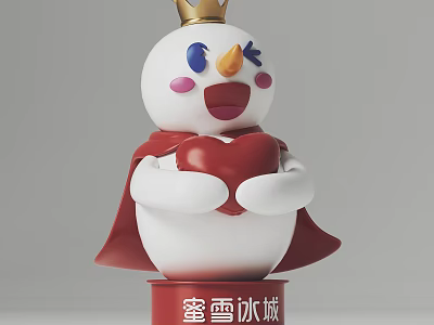 Mixue Bingcheng Snowman Sculpture With Golden Crown Red Cape And Heart Design 3d model