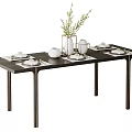 Modern Dining Tables with Tableware Vase with Greenery and Various Stylish Leg Designs 3d model