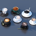 Coffee coffee cups and saucers 3d model