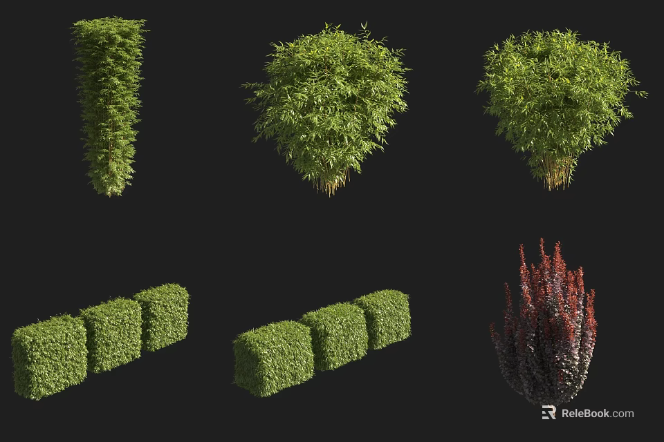 Various Types of Trimmed Shrubs in Different Shapes for Landscaping Design 3d model 