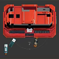 Red First Aid Kit With Medical Devices Syringe Spray And Monitor Supplies