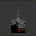 Vintage Warship 3D Model With Turrets Mast And Red Bottom Deck