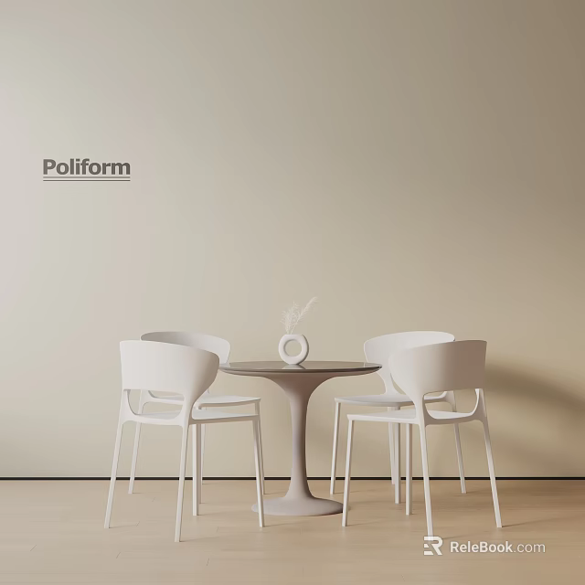 Poliform Modern Dining Table Set With Round Table And White Chairs 3d model