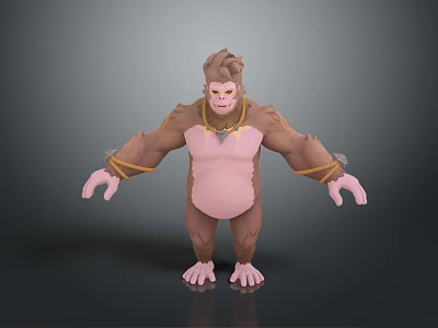 Gorilla 3D Model with Brown Fur Pink Belly Yellow Arm Straps Standing Pose Neck Decor 3d model