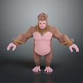 Gorilla 3D Model with Brown Fur Pink Belly Yellow Arm Straps Standing Pose Neck Decor