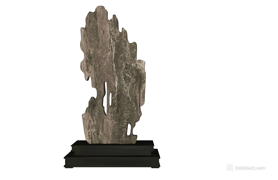 Decorative Ornament Set Featuring Natural Stone With Unique Holes And Black Base 3d model 