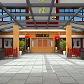 Traditional Chinese Ancient Architecture Courtyard Entrance With Wooden Door Red Lanterns And Stone Pavement