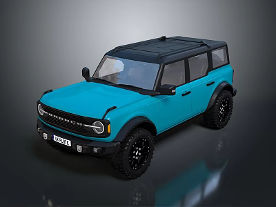 Blue Retro SUV With Black Roof And Wheels Off Road Design 3d model