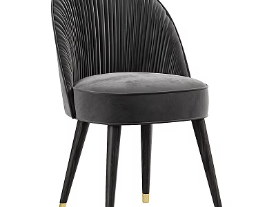 Modern Black Chair With Pleated Backrest Gray Velvet Seat And Gold Accent Legs 3d model
