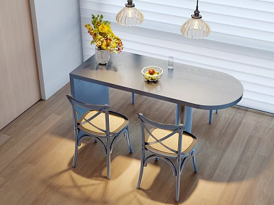 Modern Oval Dining Table Combination With Woven Seat Chairs For Cozy Bright Home Dining Area 3d model