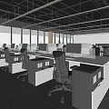 Modern Public Office Space With Open Layout Workstations Computers Ergonomic Chairs And Large Windows 3d model