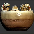 Traditional Handcrafted Ceramic Vessel With Lion Shaped Ornaments Terracotta Color And Intricate Carved Patterns