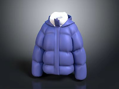 Stylish Blue Hooded Puffer Jacket With White Lining Puffy Warm Winter Design 3d model