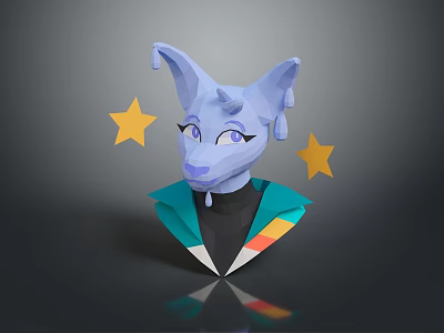 Low Poly Mythical Creature Character With Blue Ears Purple Eyes And Yellow Stars 3d model