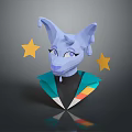Low Poly Mythical Creature Character With Blue Ears Purple Eyes And Yellow Stars