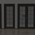 Sleek Black Double Doors With Grid Glass Panels And Brass Handles In Modern Interior