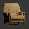 Classic Yellow Leather Single Sofa With Wooden Arms And Legs On Square Base
