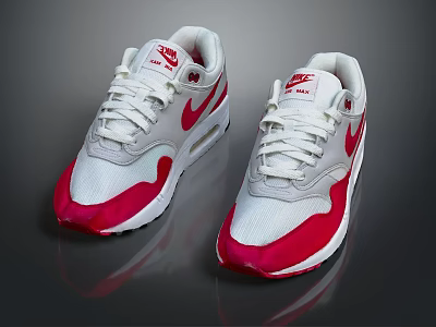 Nike White Red Lace Up Air Cushion Swoosh Logo Casual Sports Sneakers 3d model