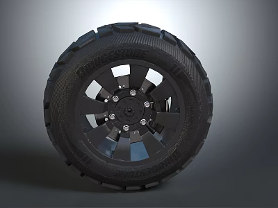 Rugged Off Road Tire With Black Wheel Rim Multiple Holes And Deep Tread Pattern 3d model